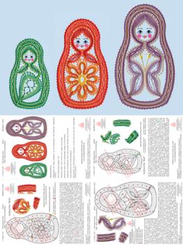 373 Klppelbrief "Drei Matrjoschkas - Blatt, Blte und Schmetterling