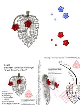 402 Klöppelschmuck Bastelset  „Zwei-Blümchen-Blatt“