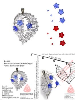 403 Klöppelschmuck Bastelset „Drei-Blümchen-Blatt“