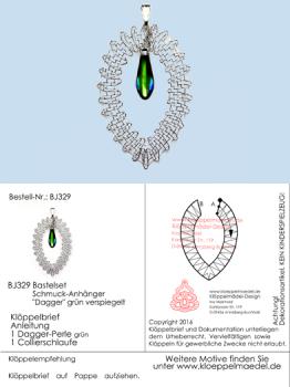 329 Klöppelschmuck Bastelset  „Dagger“ grün verspiegelt