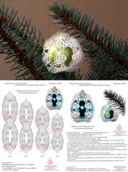 390 Klöppelbrief „Sternchenfächer“  Verzierungen für Christbaumkugeln  6 cm, 5 cm, 4 cm und 3 cm